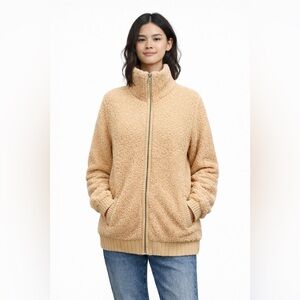 Soft Surroundings Lyla Teddy Cardigan Full Zip Sesame Light Brown Sz S